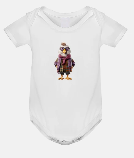 Kids funny chicken with scarf and glasses, funny baby bodysuit