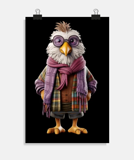 Poster funny chicken with scarf and glasses, poster, poster,