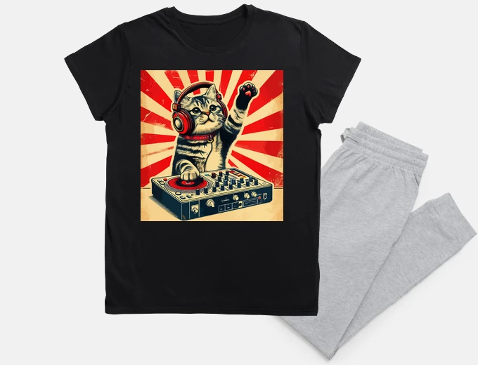 Pyjama Funny Deejay House Cat Retro Vintage