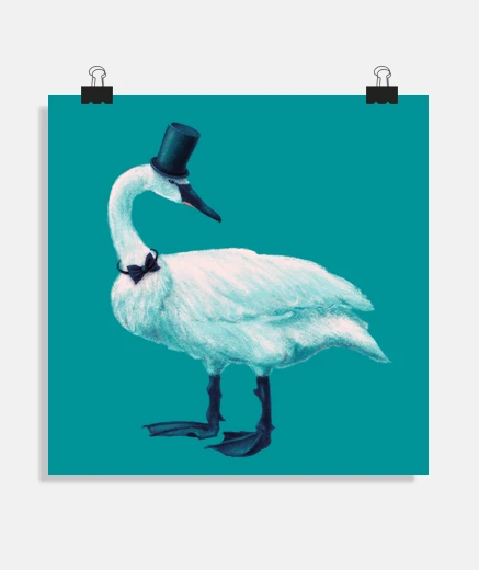 Poster Funny Elegant Swan Bowtie Top Hat
