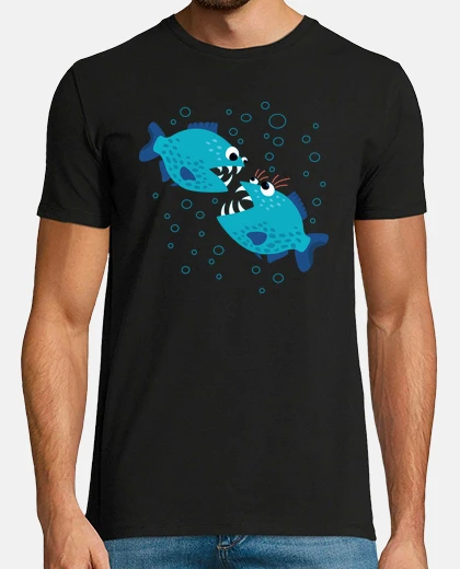 T-shirt funny gossiping blue piranha fish