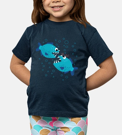 Kids funny gossiping blue piranha fish