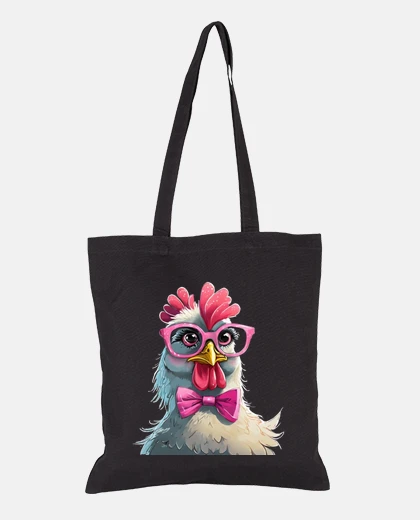 Bag funny hen with pink glasses student bag diary e-reader tote