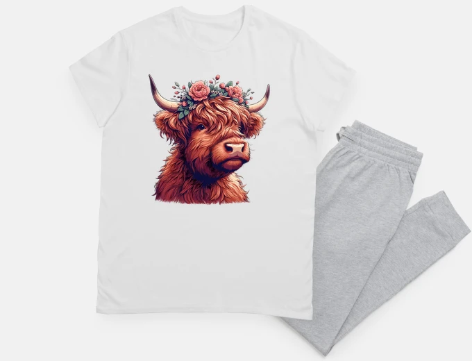 Pajama Funny highland cow with flower crown