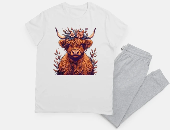 Pajama Funny highland cow with flower crown