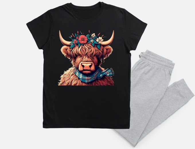 Pajama Funny highland cow with flower crown