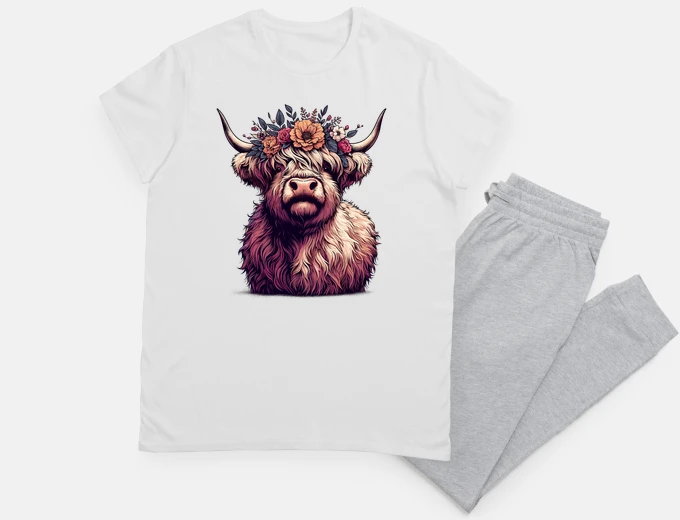 Pajama Funny highland cow with flower crown