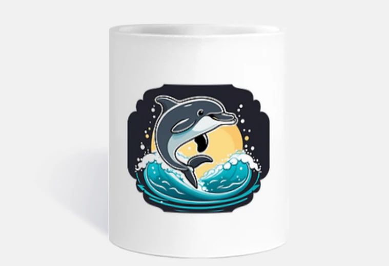 Cup funny kawaii dolphin jumping waves