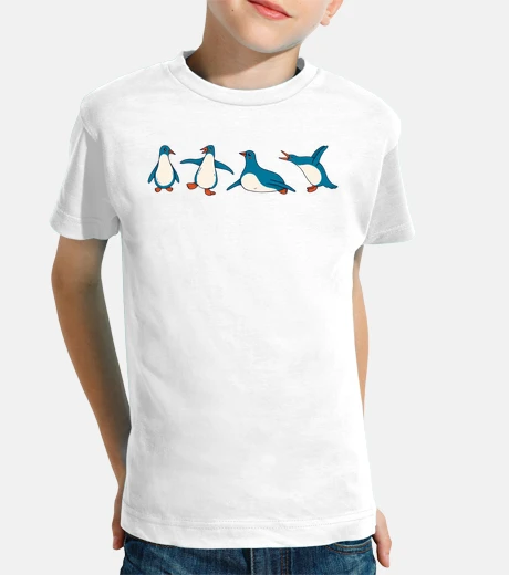 Kids funny penguins playing on the ice