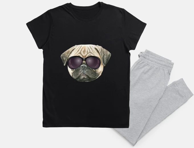 Pyjama Funny pug, Cute french bulldog with glasses 