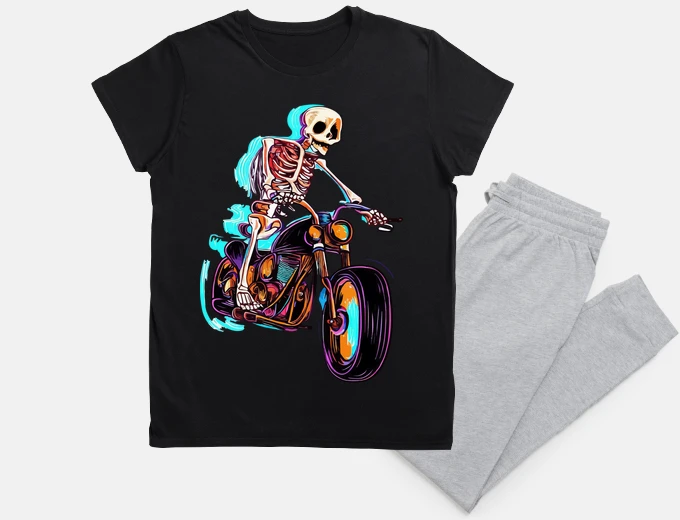 Pyjama Funny Skeleton Biker on Motorcycle