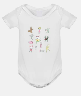 funny and dadaist childish drawings, original fashion bodysuit
