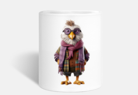 Funky chicken with glasses on a mug