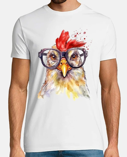 T-shirt gallina con gli occhiali, meme divertenti, pollo rotis, straccetti, filetti, cosce, cosce, fastfood