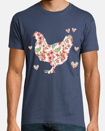 Camiseta gallina flores corazones moda boho japó