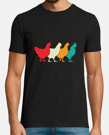 T-shirt galline e gallo vintage , logo retrò, umorismo eccentrico