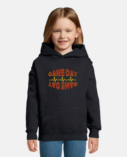 Kids Game Day, Football Season Heart Beat Vibes Kids Hoodie