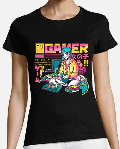 T-shirt gamer 16 bits manga anime videogiochi estetica di gioco giapponese