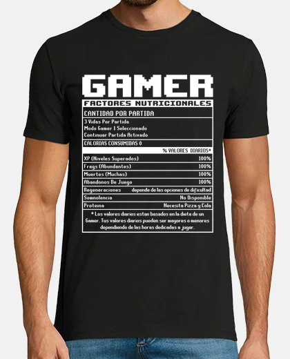 Tee-shirt gamer facteurs nutritionnels cadeau geek jeux vidéo