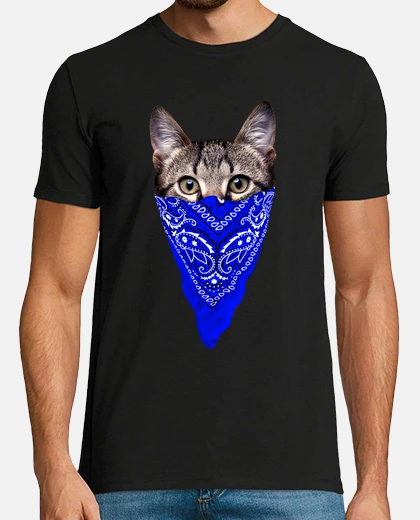 Tee-shirt gangster chat (bandana bleu)