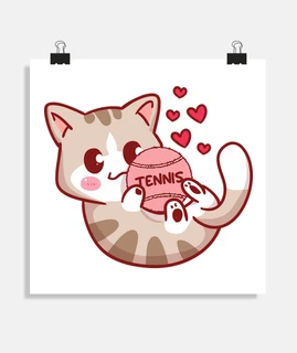 gatito con gato pelota de tenis