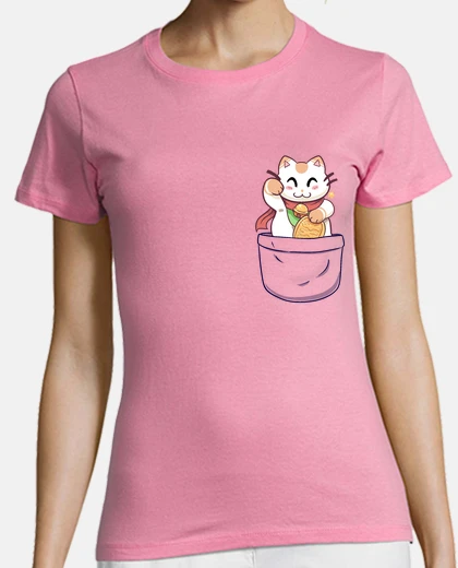 Playera gato afortunado del bolsillo - camisa de la mujer