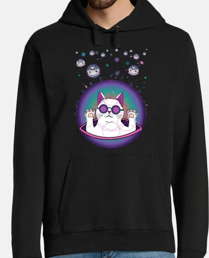Sudadera gato blanco con gafas en viaje espacial