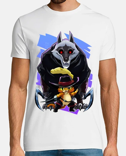 Camiseta Gato con botas y lobo feroz