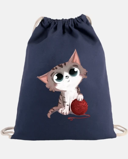 Bolsa gato con ovillo de lana