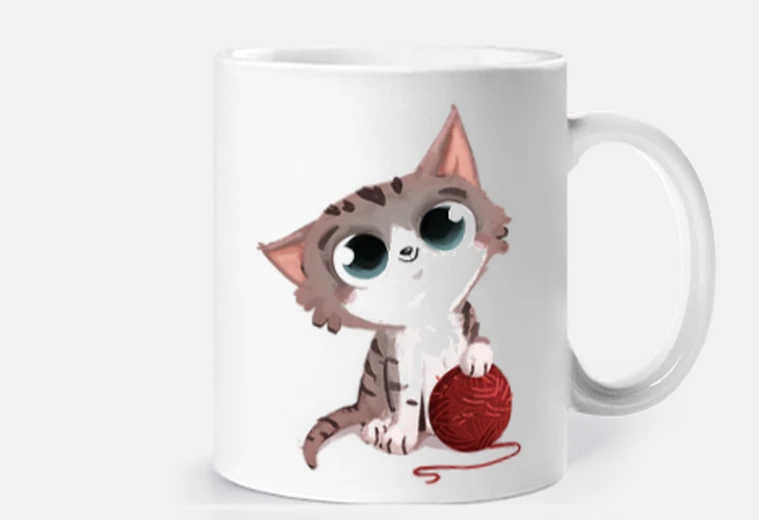 Taza gato con ovillo de lana