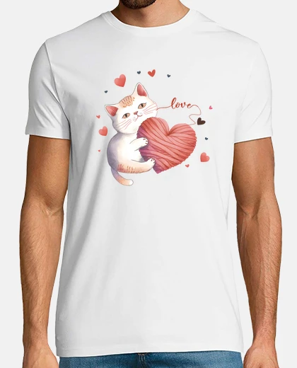 Camiseta gato con ovillo de lana te amo