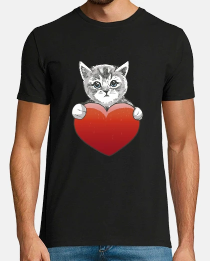 Camiseta gato de corazón rojo
