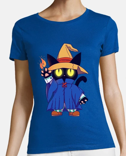 Playera gato de fantasía mago negro - camisa de mujer