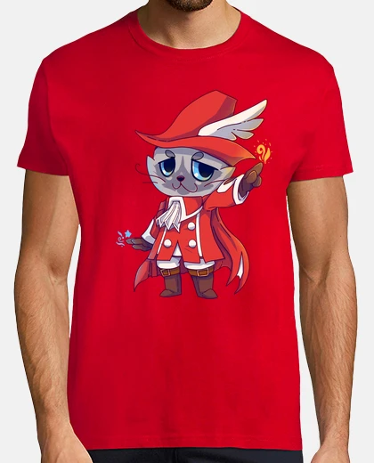 Playera gato de fantasía mago rojo - camisa de hombre