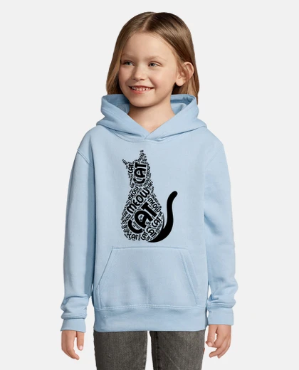 Ropa gato dibujado con la palabra gato, basura de árbol
