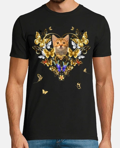 Camiseta gato gatito corazón de oro amor maripos