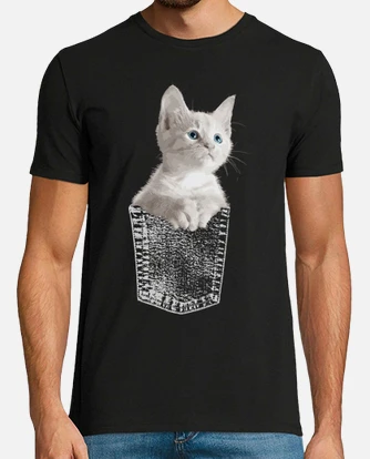 Camiseta gato gatito ojos azules en bolsillo laTostadora