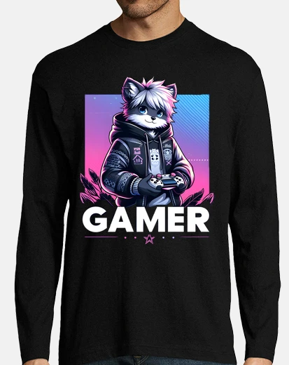 Camiseta gato jugador con controlador