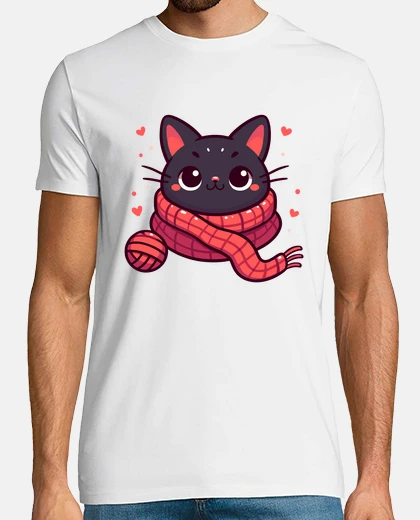 Camiseta gato kawaii con ovillo