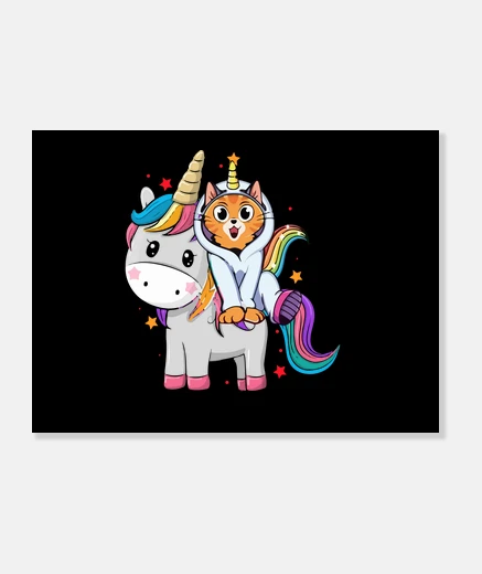 Lienzo gato montando unicornio