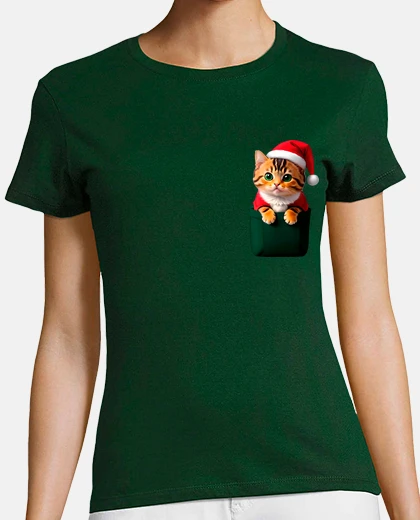 Playera Gato Navidad bolsillo