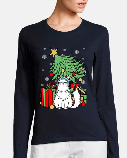 Playera Gato navidad mangas largas mujer