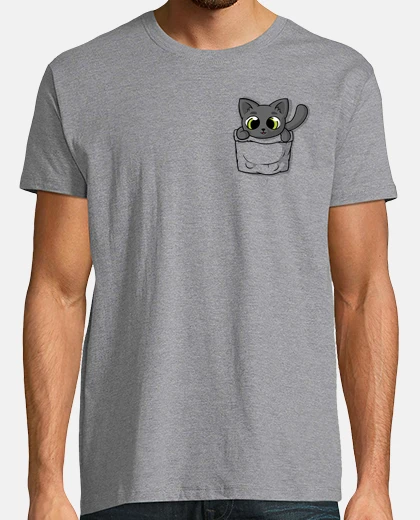 Camiseta gato negro lindo del bolsillo