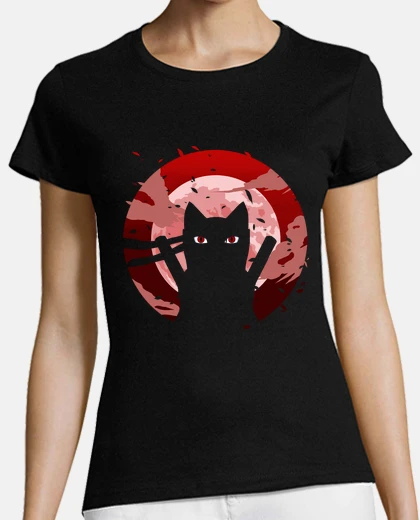 Camiseta gato ninja luna roja