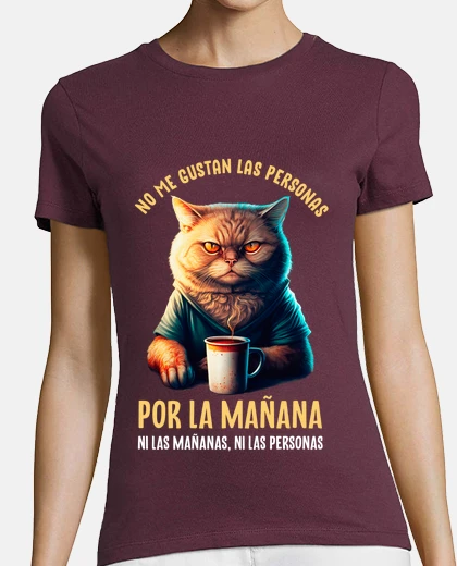 Camiseta Gato No Me Gustan Las Personas Por La Mañana Café Humor Lunes