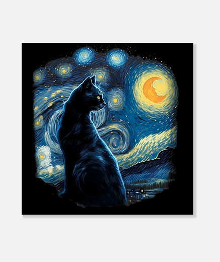 Lienzo Gato Noche Luna Pintura Van Gogh Arte Animales Gatos