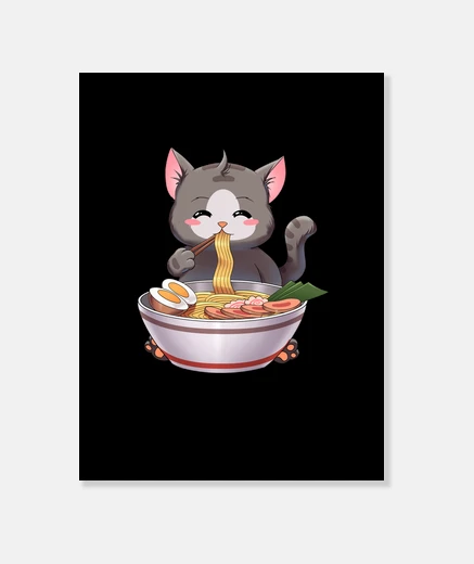 Lienzo gato ramen regalo japonés kawaii anime