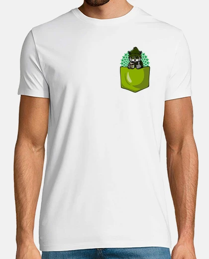 Camiseta gato relajarse bolsillo