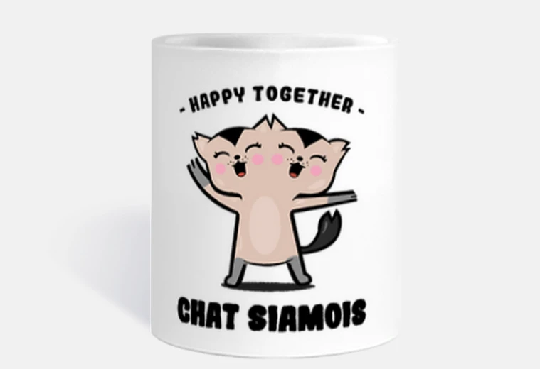 Taza gato siamés felices juntos