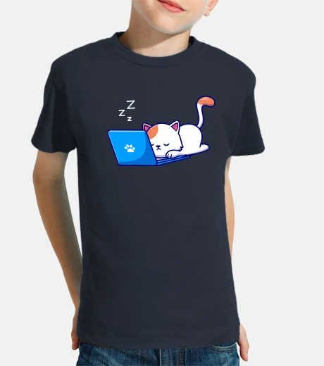 Ropa gato toma una siesta en su computadora 